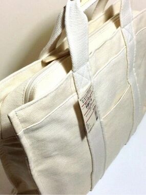 MUJI canvas cream travel tote bag laptop briefcase zippered closure top handles